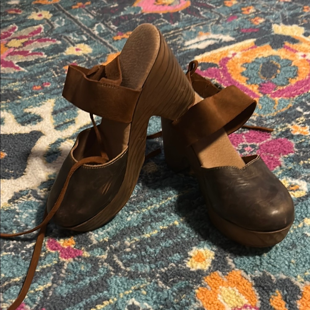 Brown Leather Women's Platform Shoes